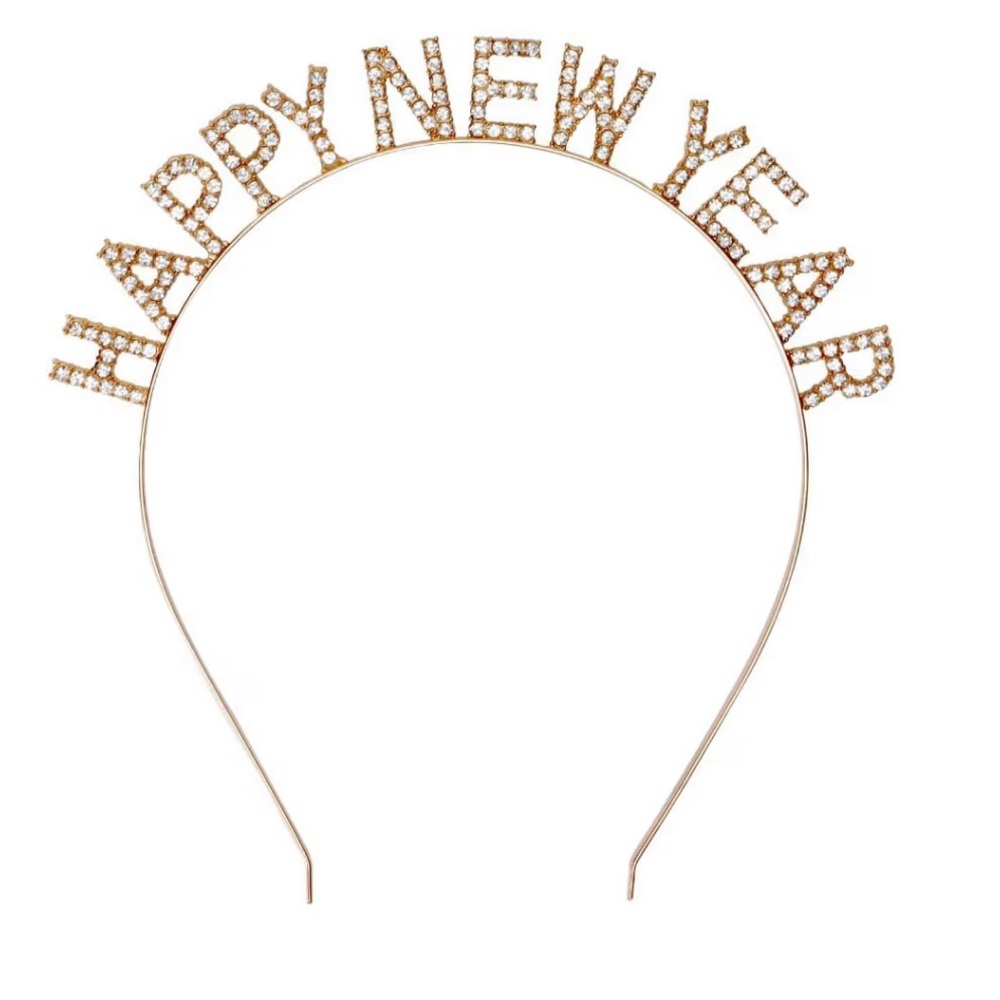 New Year Tiara Headband Gold with Rhinestones “Happy New Year”